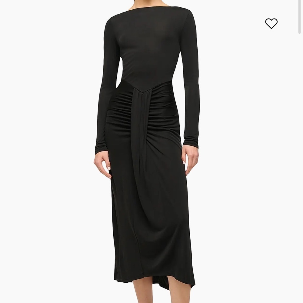 STAUD Gres Draped Midi Dress Size XS Black Long Sleeve
